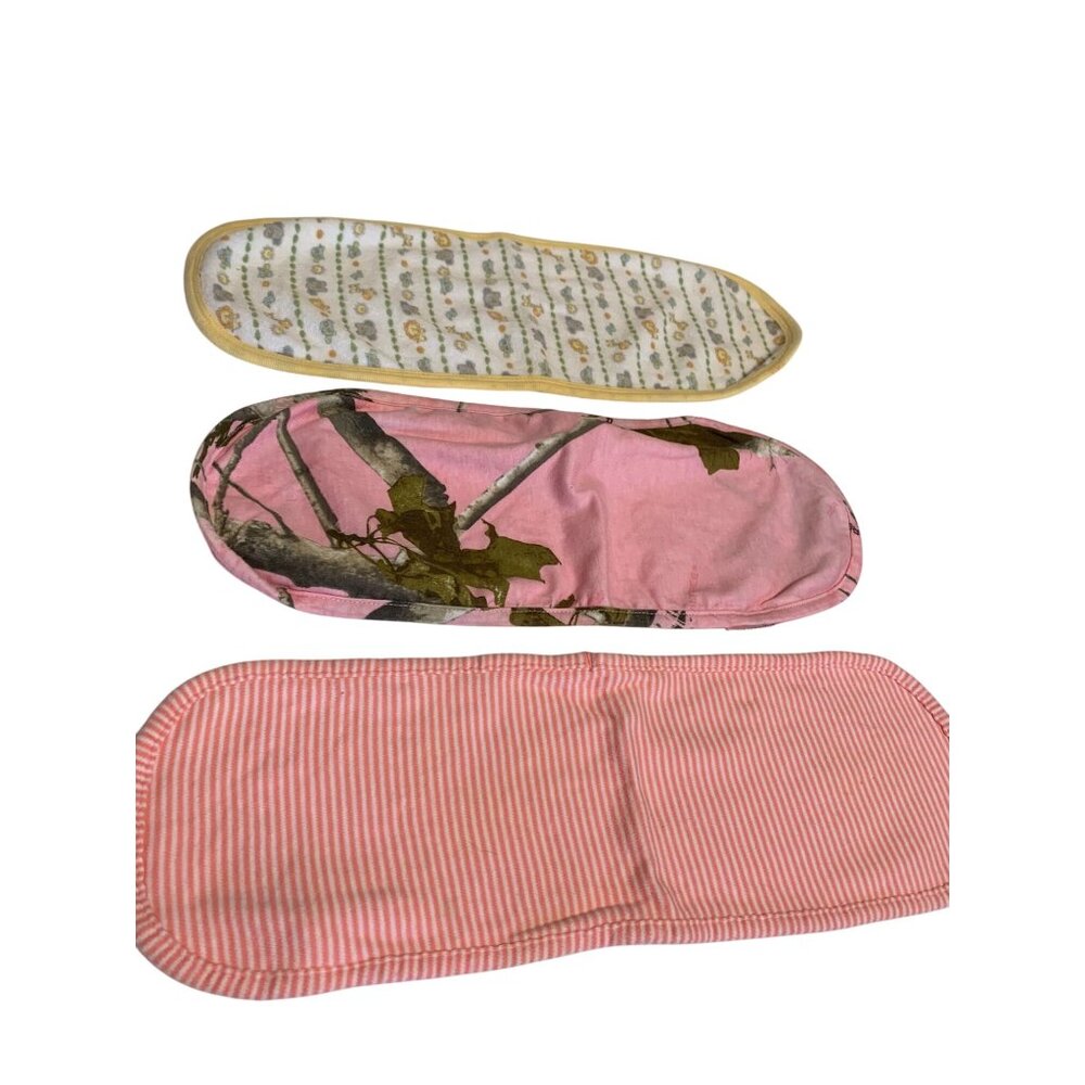 Lot of 3 Burp Cloths Baby Infant One Size Oval Shoulder Zoo Animal Pink Camo Str